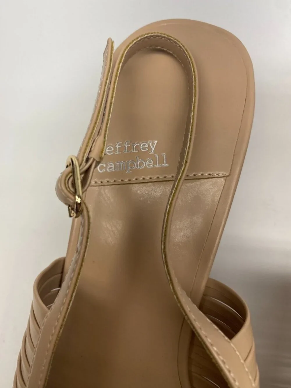 Jeffrey Campbell Womens Stridze Beige Leather Slingback Kitten Heel Sz 9.5
